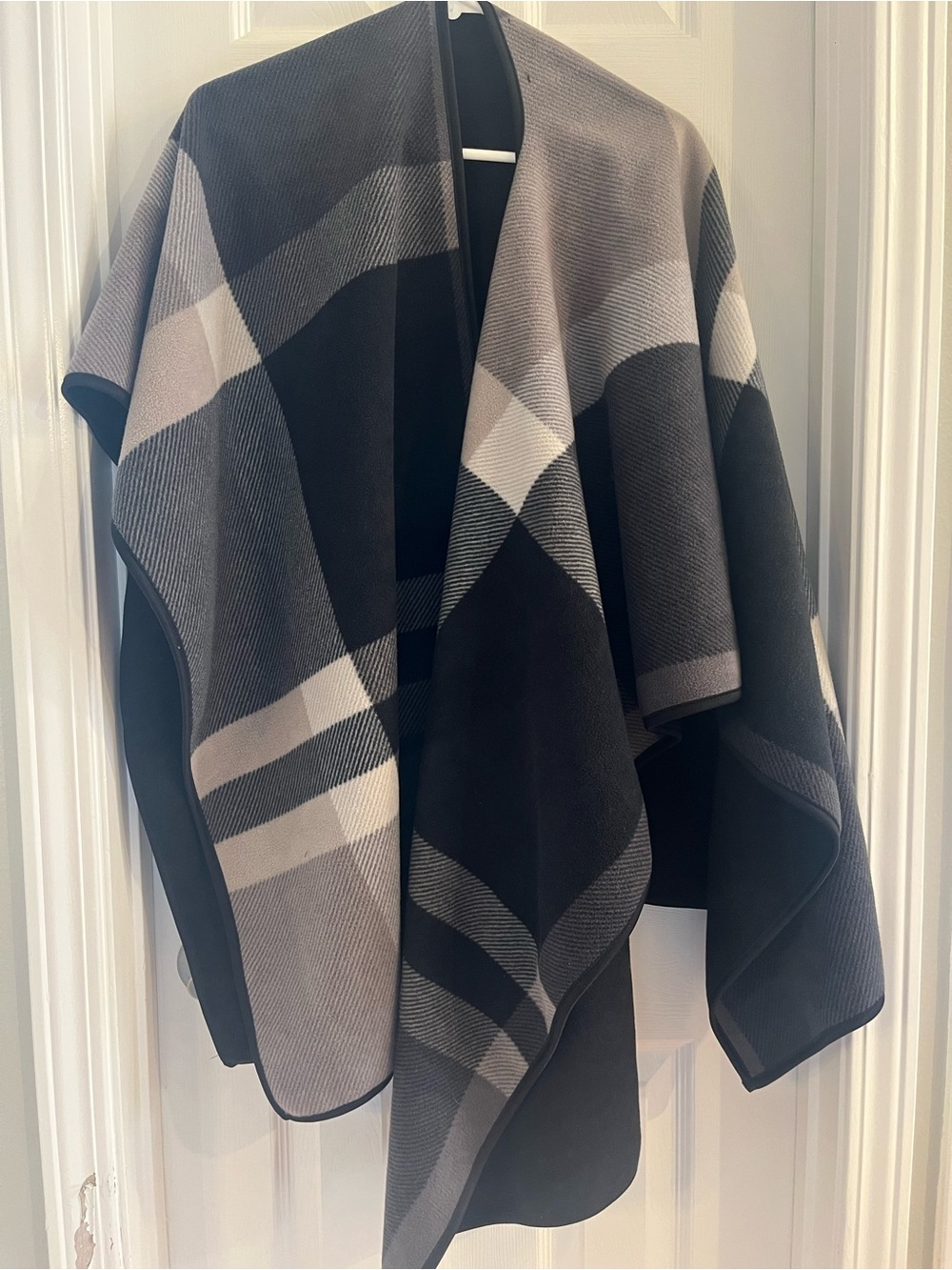 Black & Gray Plaid Fleece Wrap Cape